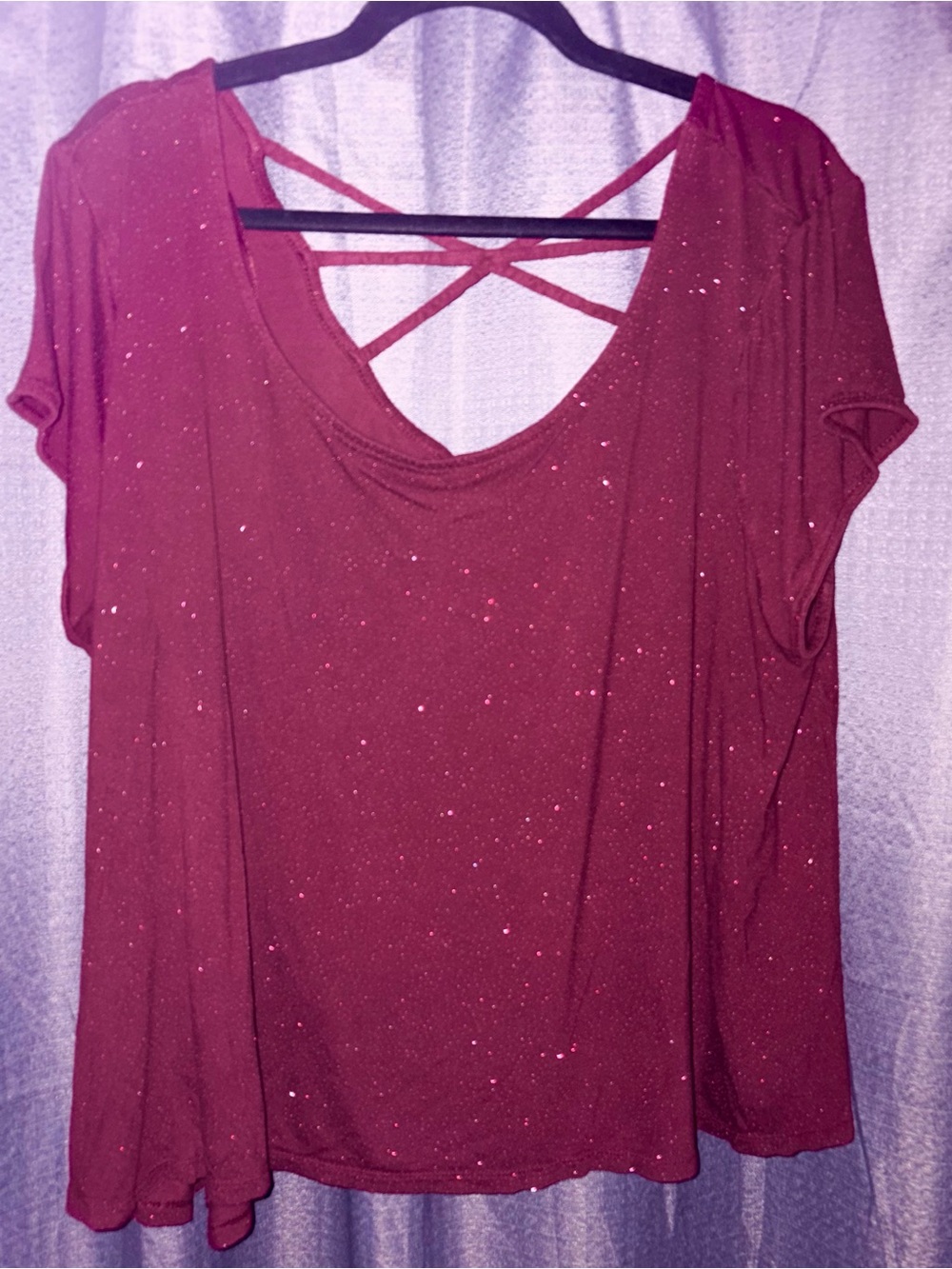 ✨3/$25~Burgundy Shimmer Crisscross Back Tee 3X ✨